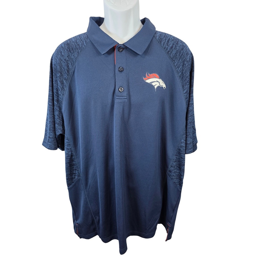 NFL Team Apparel Denver Broncos Mens XXL Navy Blue Space Dye Raglan Polo Shirt